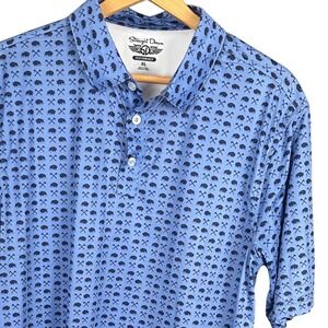 Straight Down Performance Mens XL Blue Buffalo Crossed Axe Print Golf Polo Shirt